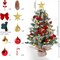 23.6’’ Mini Snow Frosted Christmas Tree Table Top Lighted Artificial Xmas Tree Star Treetop Pine Cones Red Bows Balls Candy Canes Red Berries Hanging Ornaments DIY Holiday Indoor Decorations